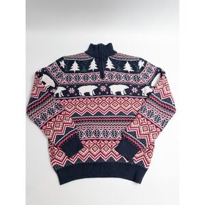 Men's Navy and Red Patterned Sweater